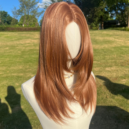 SMILCO/22Inch Copper Hybird Lace Front 1.5*6 Wolf Cut Medium Straight Synthetic Wig/SM019