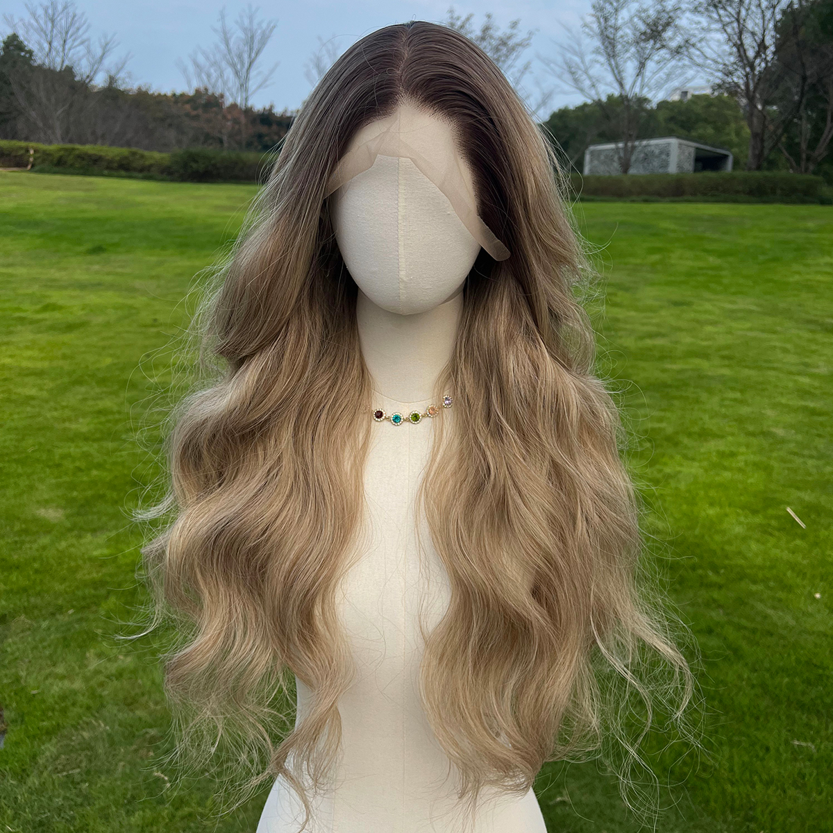 SMILCO/28Inch Ombre Brown Ash Blonde 13*4 Lace Front Long Curly Synthetic Wig/SM9853