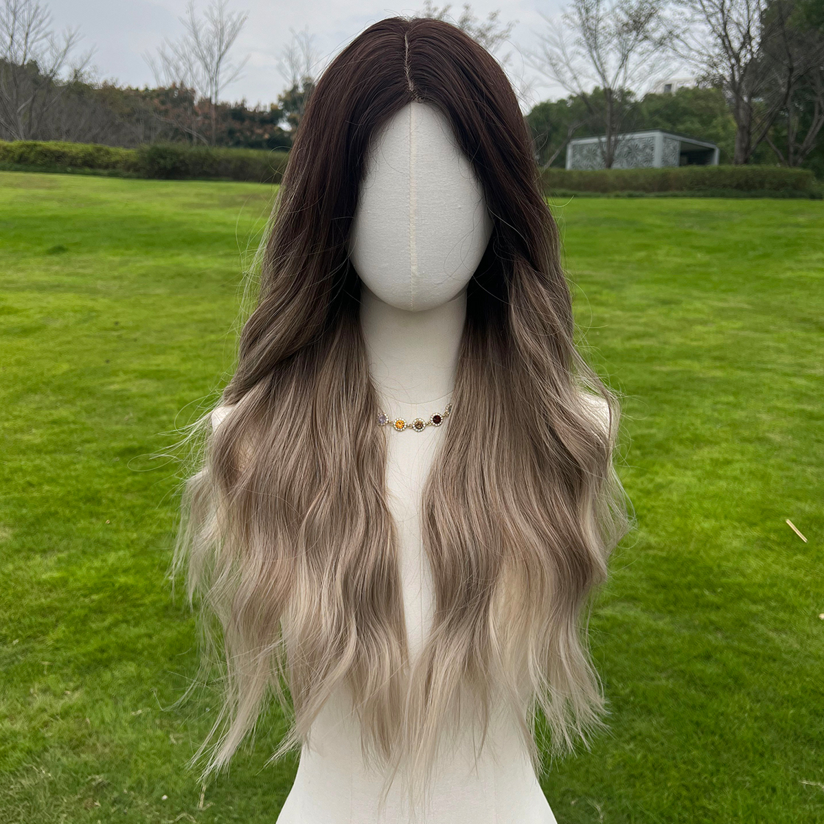 SMILCO/26Inch Ombre Brown Ash Blonde Hybird 1.5*6 Lace Front Long Wave Synthetic Wig/SM179-5