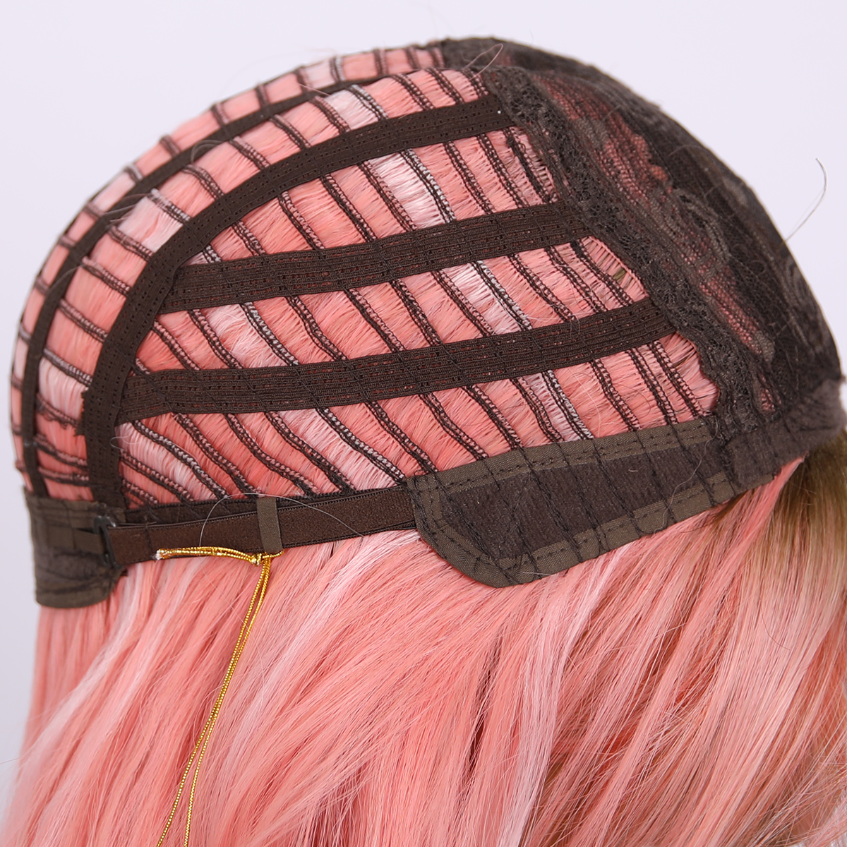 SMILCO/22Inch Ombre Brown Ash Pink Medium Curly WithBangs Synthetic Wig/SM420