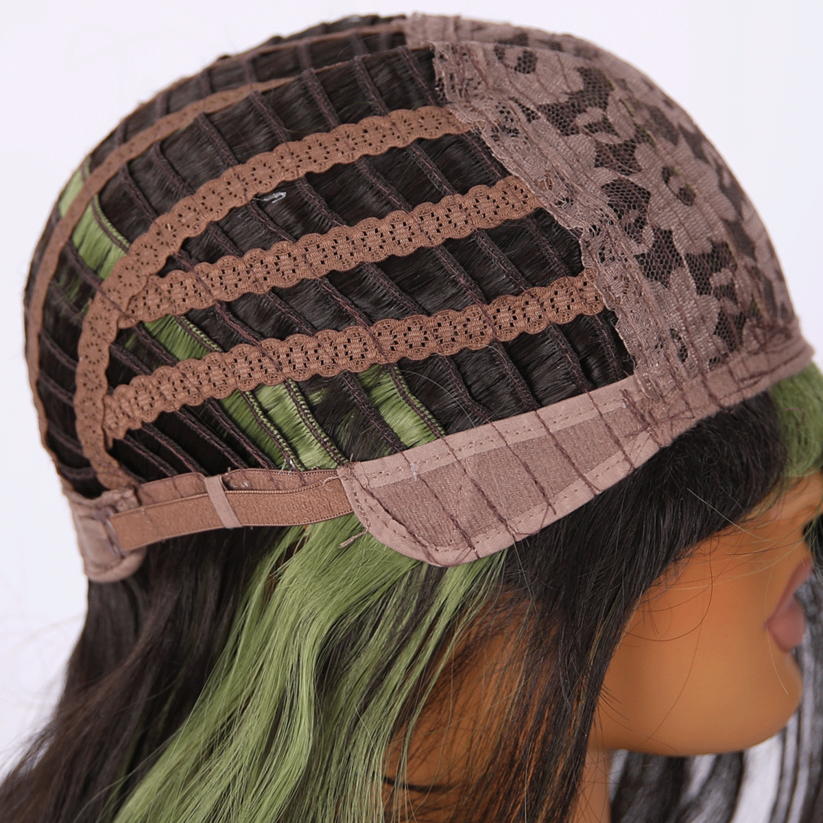 SMILCO/24Inch Highlight Brown With Green Long Curly With Bangs Synthetic Wig/SM406