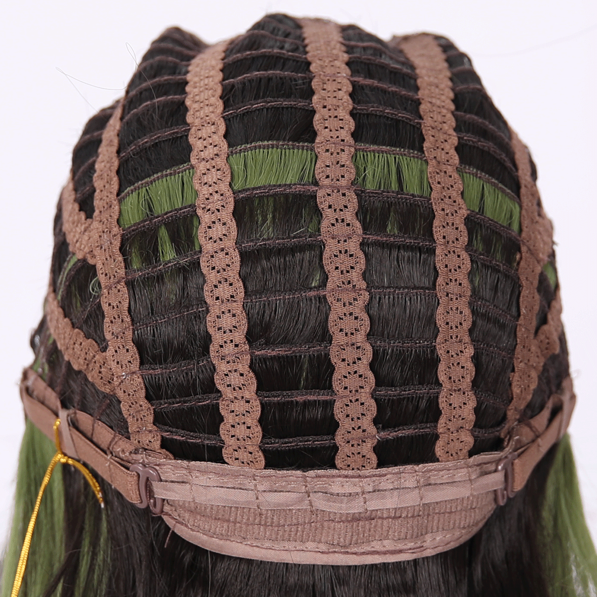 SMILCO/24Inch Highlight Brown With Green Long Curly With Bangs Synthetic Wig/SM406