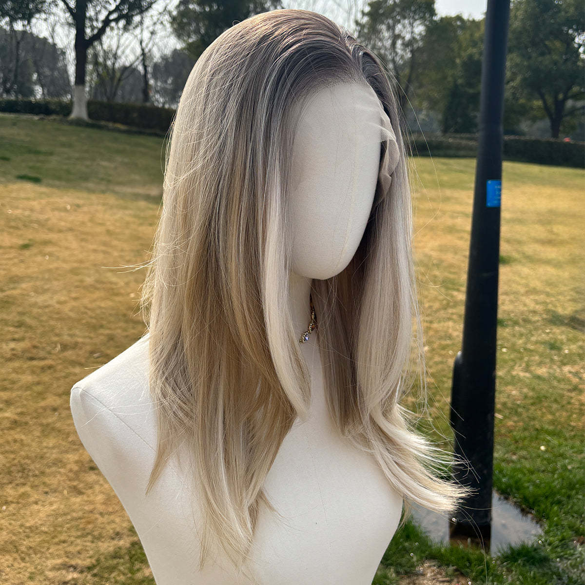 SMILCO/22Inch Ombre Brown Ash Blonde 13*4 Free Part Medium Synthetic Wig/SM9871