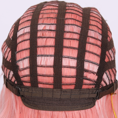SMILCO/22Inch Ombre Brown Ash Pink Medium Curly WithBangs Synthetic Wig/SM420