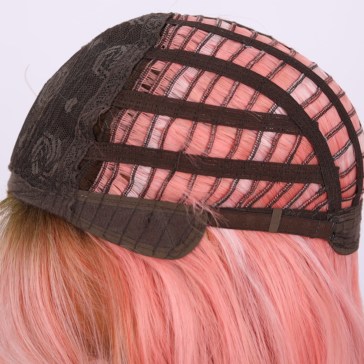 SMILCO/22Inch Ombre Brown Ash Pink Medium Curly WithBangs Synthetic Wig/SM420