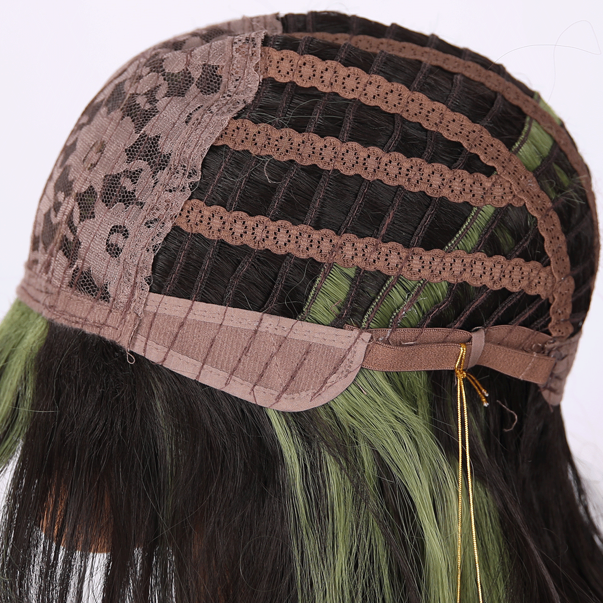 SMILCO/24Inch Highlight Brown With Green Long Curly With Bangs Synthetic Wig/SM406