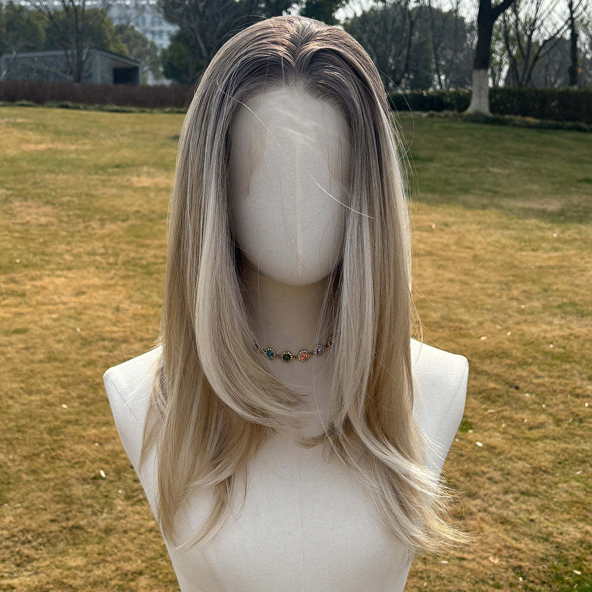 SMILCO/22Inch Ombre Brown Ash Blonde 13*4 Free Part Medium Synthetic Wig/SM9871