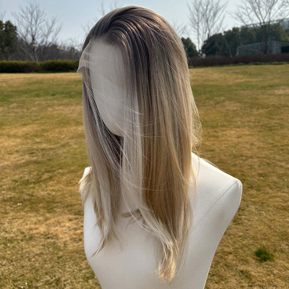 SMILCO/22Inch Ombre Brown Ash Blonde 13*4 Free Part Medium Synthetic Wig/SM9871