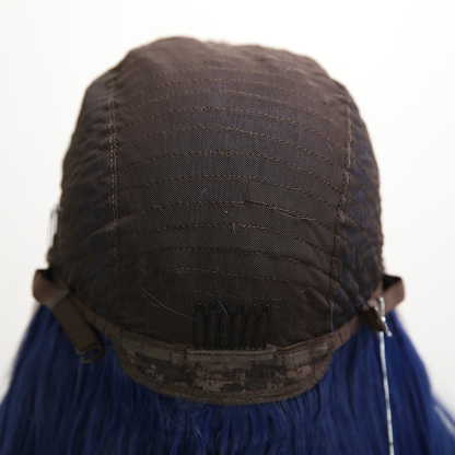 SMILCO/26Inch Dark Blue Long Curly T-Part Lace Front Synthetic Wig/SM9119