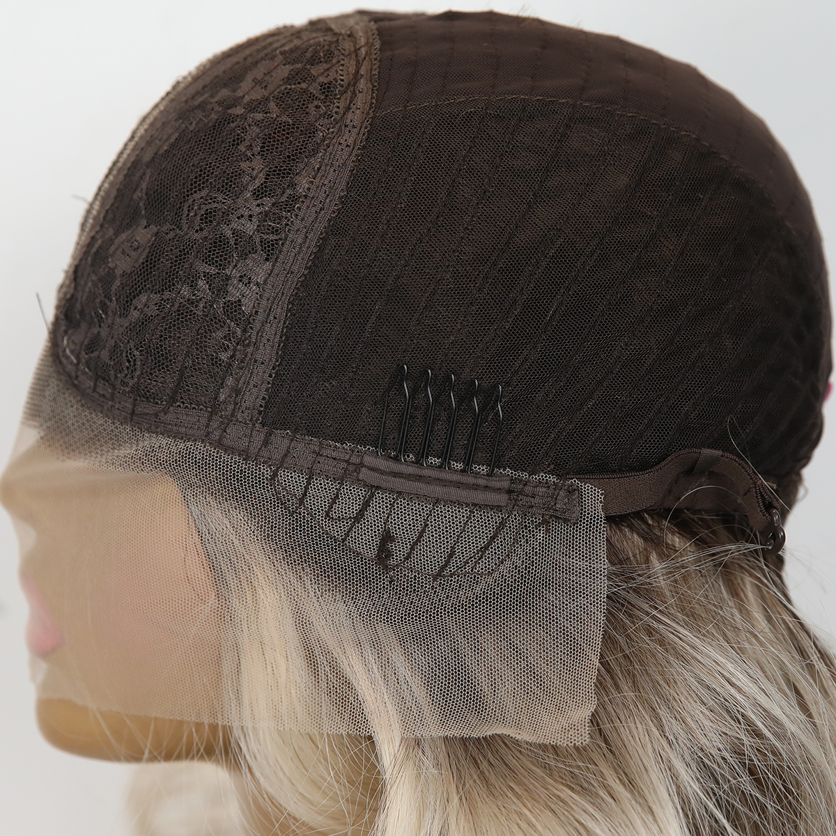 SMILCO/28Inch Ombre Brown Ash Blonde Long Curly T-Part Lace Front Synthetic Wig/SM9038