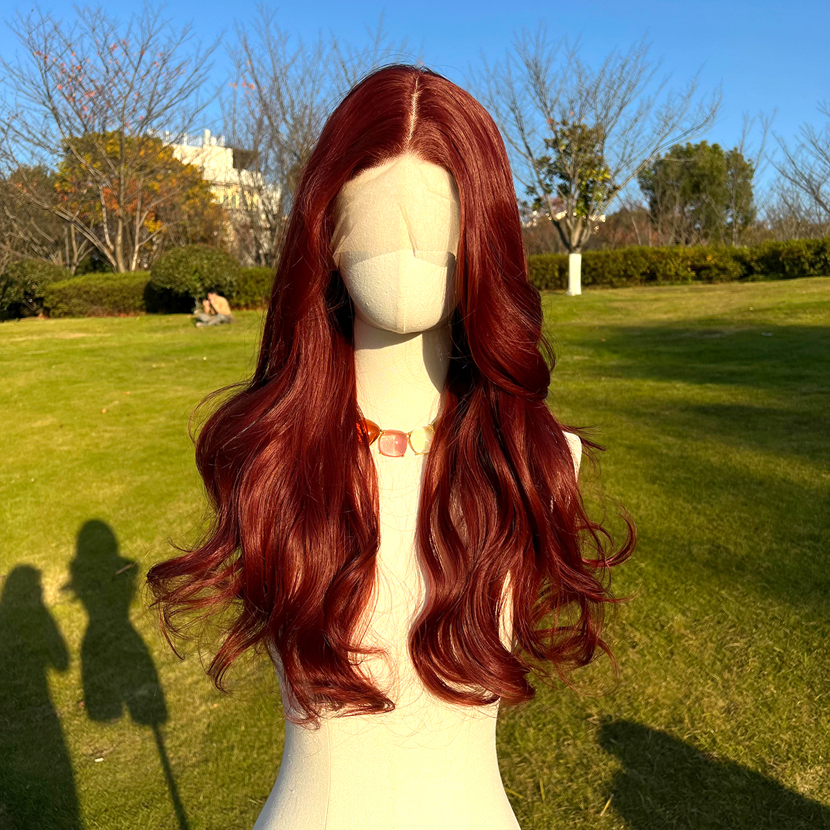 SMILCO/28Inch Claret T-Part Lace Front Long Curly Synthetic Wig/SM9139