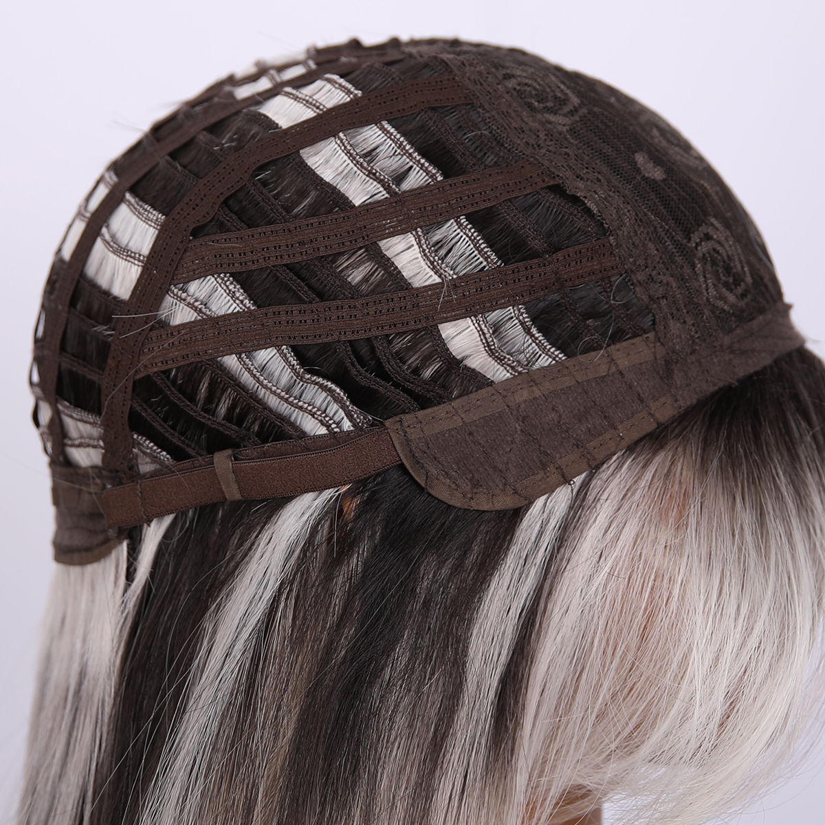 SMILCO/22 Inch Ombre Brown Ash Platinum Long Curly With Bangs Synthetic Wig/SM411