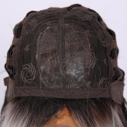 SMILCO/22 Inch Ombre Brown Ash Platinum Long Curly With Bangs Synthetic Wig/SM411