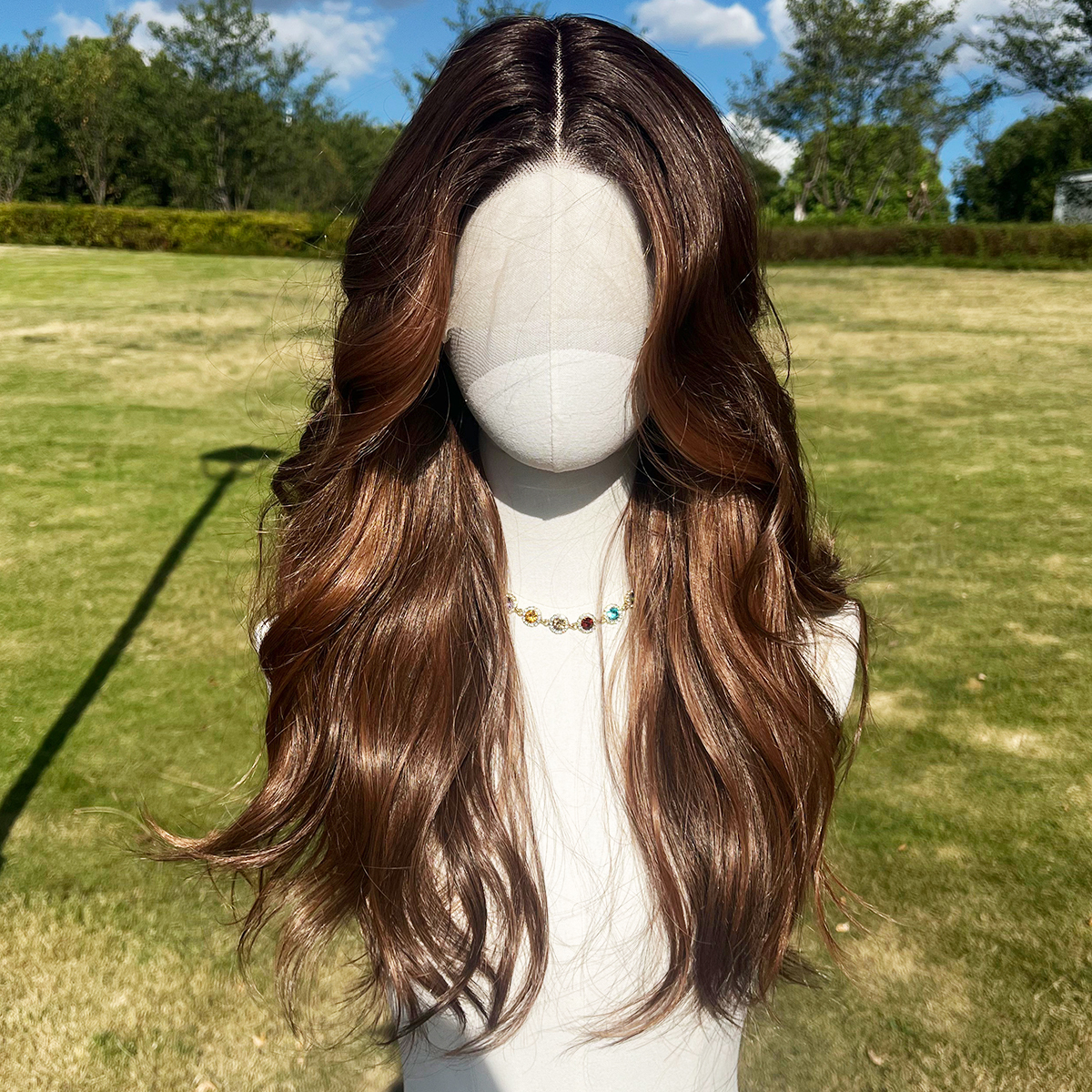SMILCO/26Inch Ombre Deep-Light Brown T-Part Lace Front Synthetic Wig/SM9061