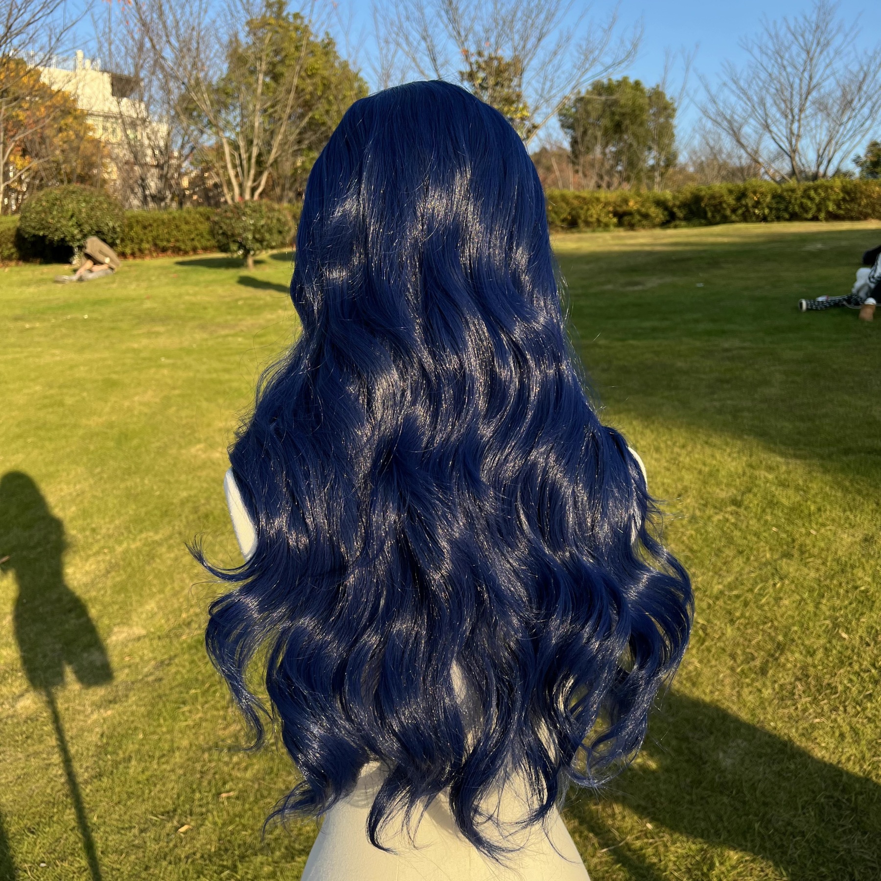 SMILCO/26Inch Dark Blue Long Curly T-Part Lace Front Synthetic Wig/SM9119
