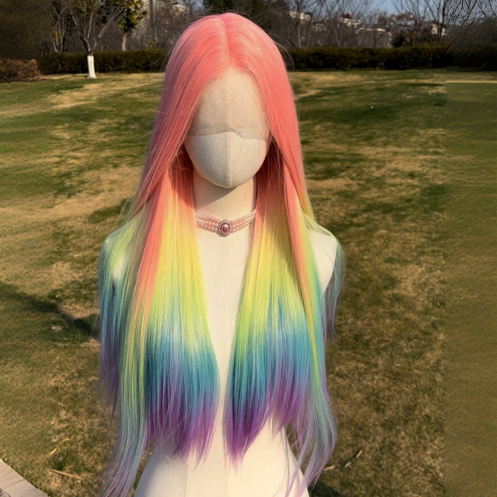 SMILCO/26Inch Rainbow Long Straight T-Part Lace Front Synthetic Wig/SM9019/SM9089
