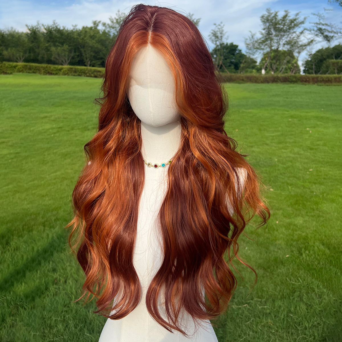 SMILCO/30Inch Highlight Ginger With Orange Long Wave Synthetic Wig/SM9030