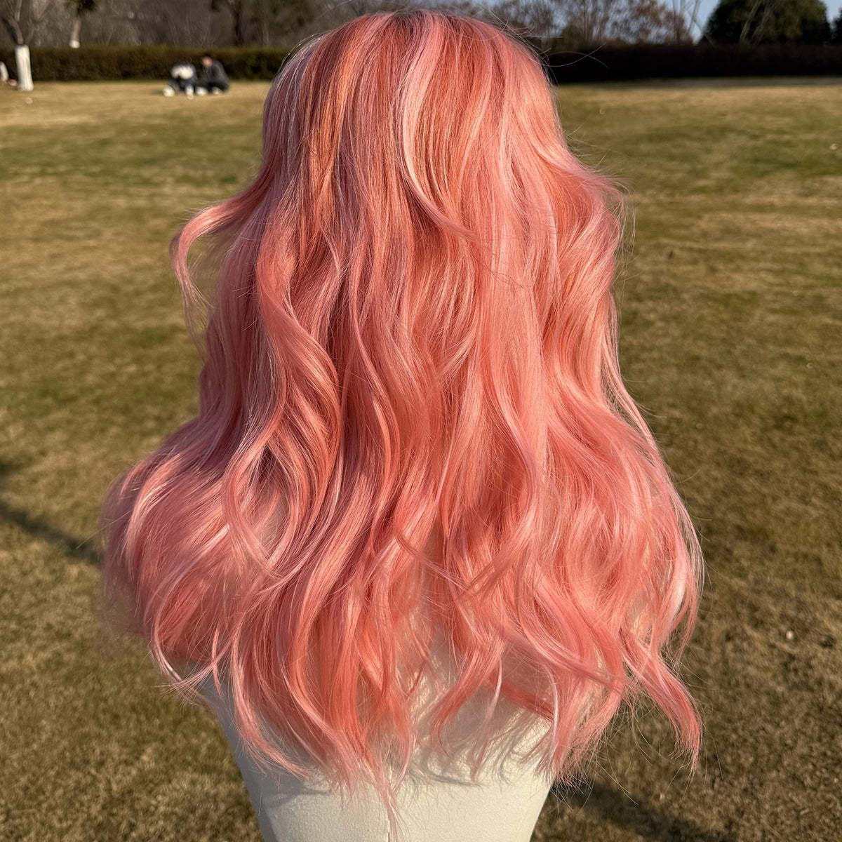 SMILCO/22Inch Ombre Brown Ash Pink Medium Curly WithBangs Synthetic Wig/SM420