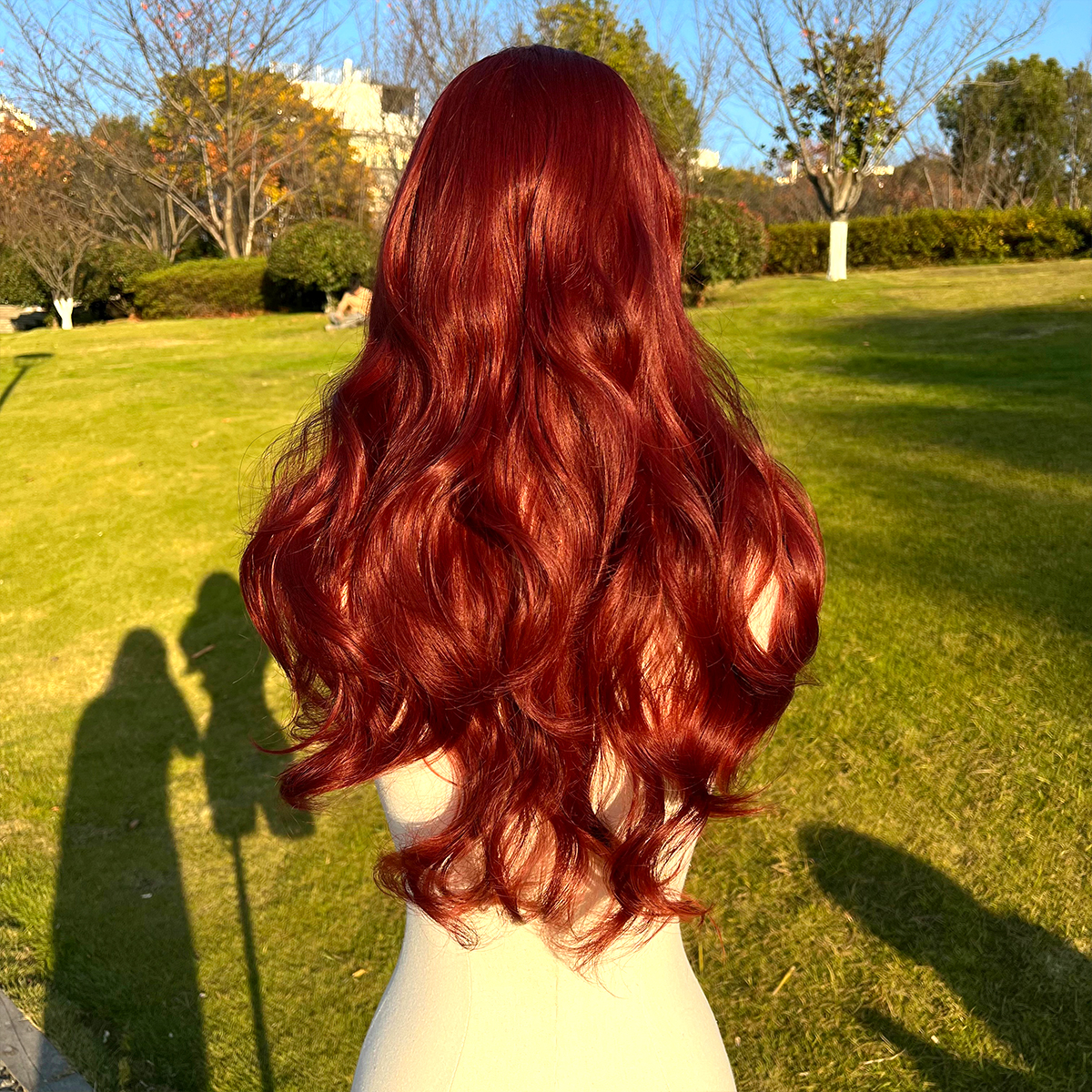 SMILCO/28Inch Claret T-Part Lace Front Long Curly Synthetic Wig/SM9139