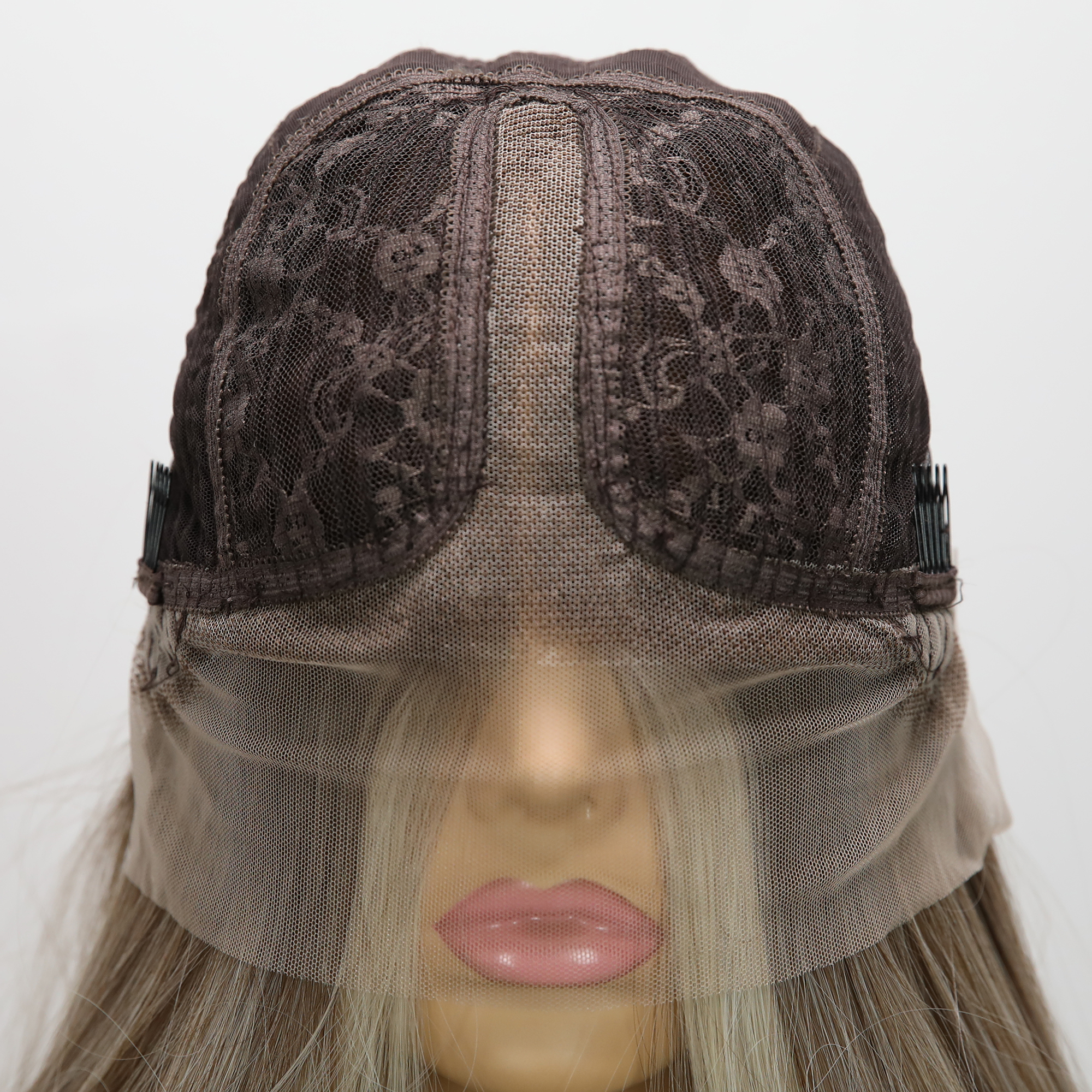SMILCO/32Inch Ombre Brown Ash Blonde Long Straight Lace Front Syntheti