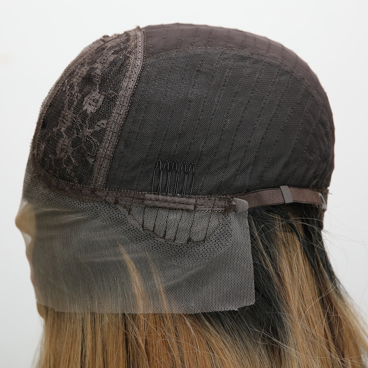 SMILCO/30Inch Ombre With Highlight Brown With Blonde T-Part Lace Front Long Straight Synthetic Wig/SM9232