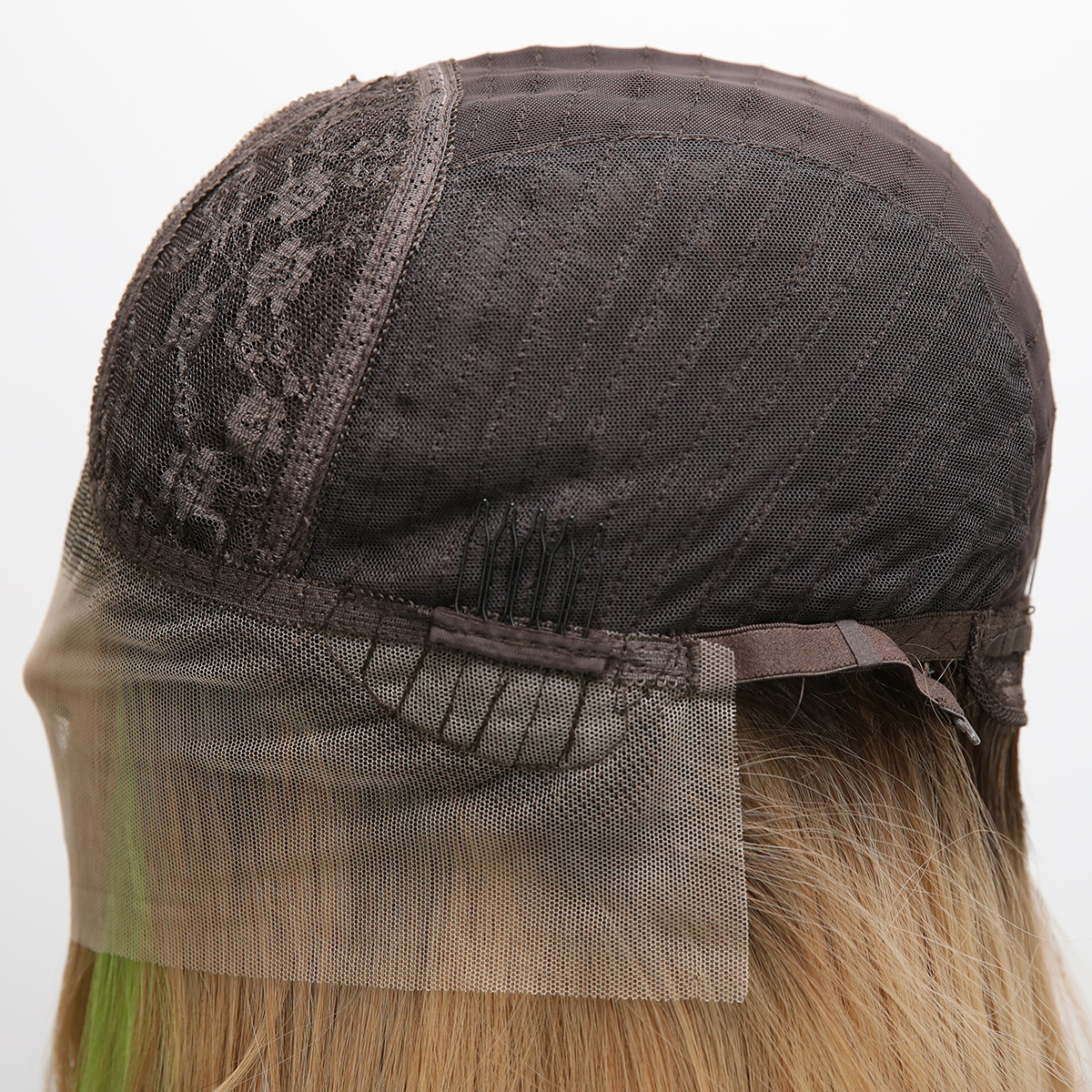 SMILCO/26Inch Highlight&Ombre Blonde With Green Ash Brown T-Part Lace Front Long Straight Synthetic Wig/SM9149