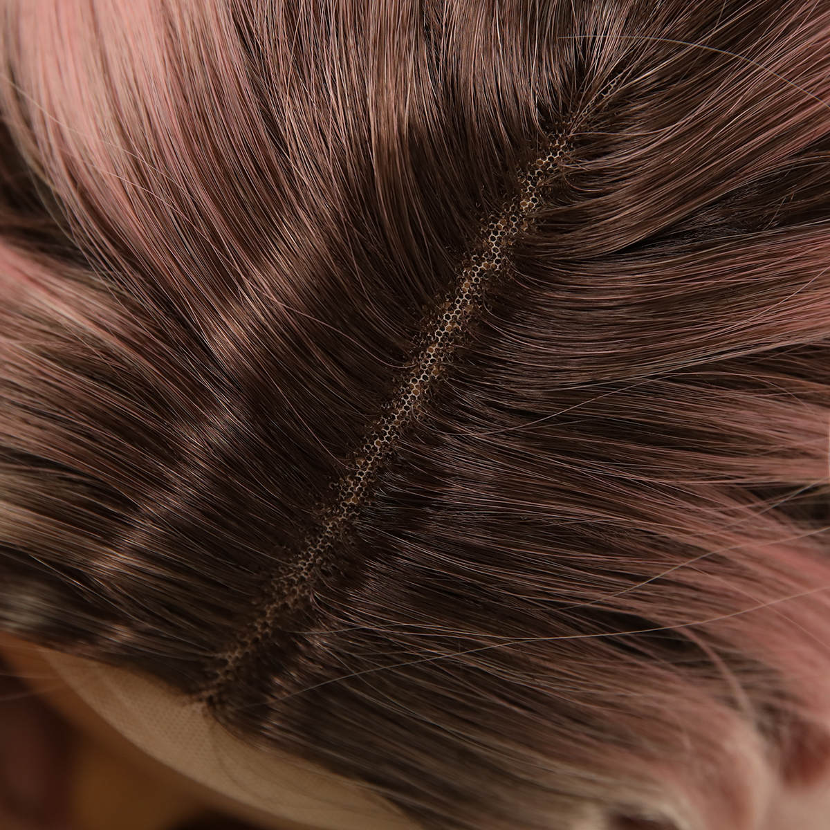 SMILCO/32Inch Ombre Brown Ash Pink  Long Curly T-Part Lace Front Synthetic Wig/SM9108