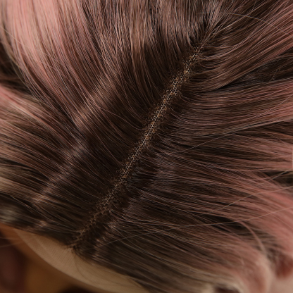 SMILCO/32Inch Ombre Brown Ash Pink  Long Curly T-Part Lace Front Synthetic Wig/SM9108