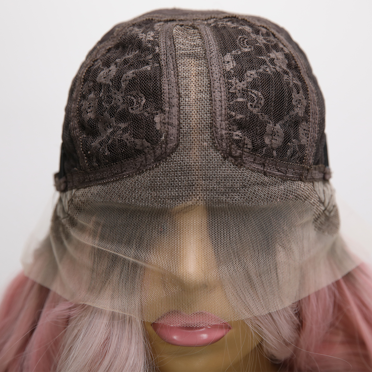 SMILCO/32Inch Ombre Brown Ash Pink  Long Curly T-Part Lace Front Synthetic Wig/SM9108