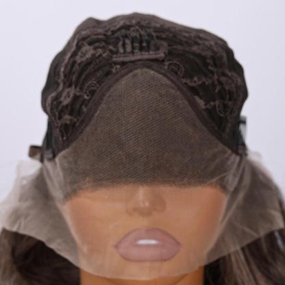 SMILCO/28Inch Ombre Grey Ash Brown Long Wave Free Part Synthetic Wig/SM9022M