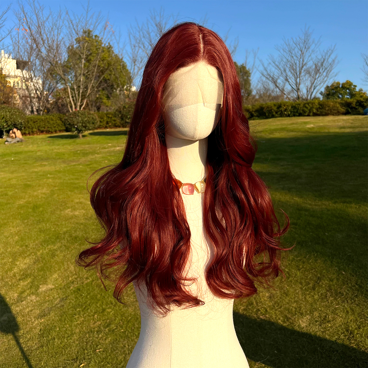 SMILCO/28Inch Claret T-Part Lace Front Long Curly Synthetic Wig/SM9139