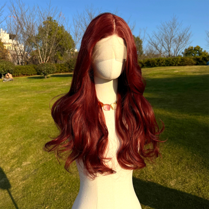 SMILCO/28Inch Claret T-Part Lace Front Long Curly Synthetic Wig/SM9139