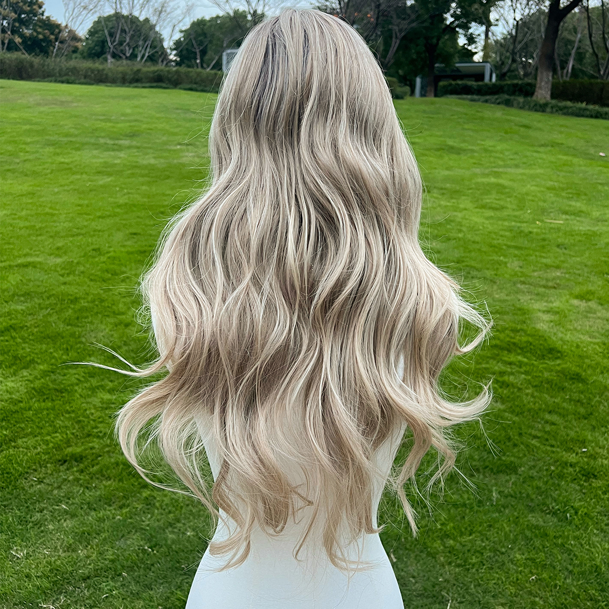 SMILCO/26Inch Ombre Brown Ash Blonde Luxe 13*6 Lace Front Long Curly Synthetic Wig/SM9703