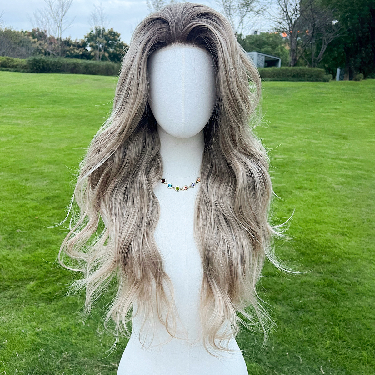SMILCO/26Inch Ombre Brown Ash Blonde Luxe 13*6 Lace Front Long Curly Synthetic Wig/SM9703