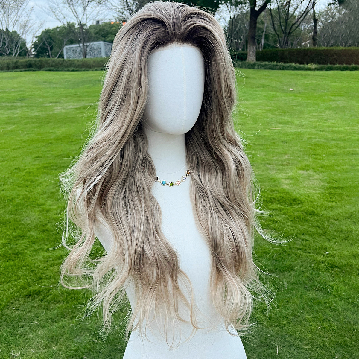 SMILCO/26Inch Ombre Brown Ash Blonde Luxe 13*6 Lace Front Long Curly Synthetic Wig/SM9703