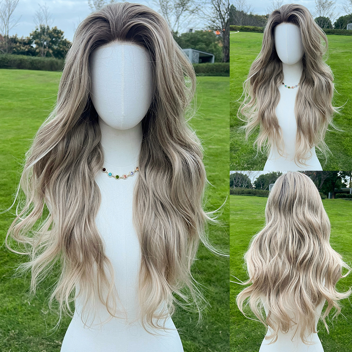 SMILCO/26Inch Ombre Brown Ash Blonde Luxe 13*6 Lace Front Long Curly S