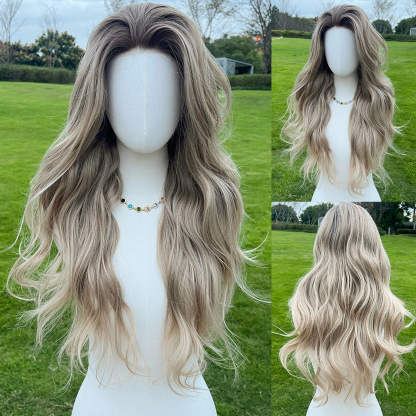 SMILCO/26Inch Ombre Brown Ash Blonde Luxe 13*6 Lace Front Long Curly Synthetic Wig/SM9703