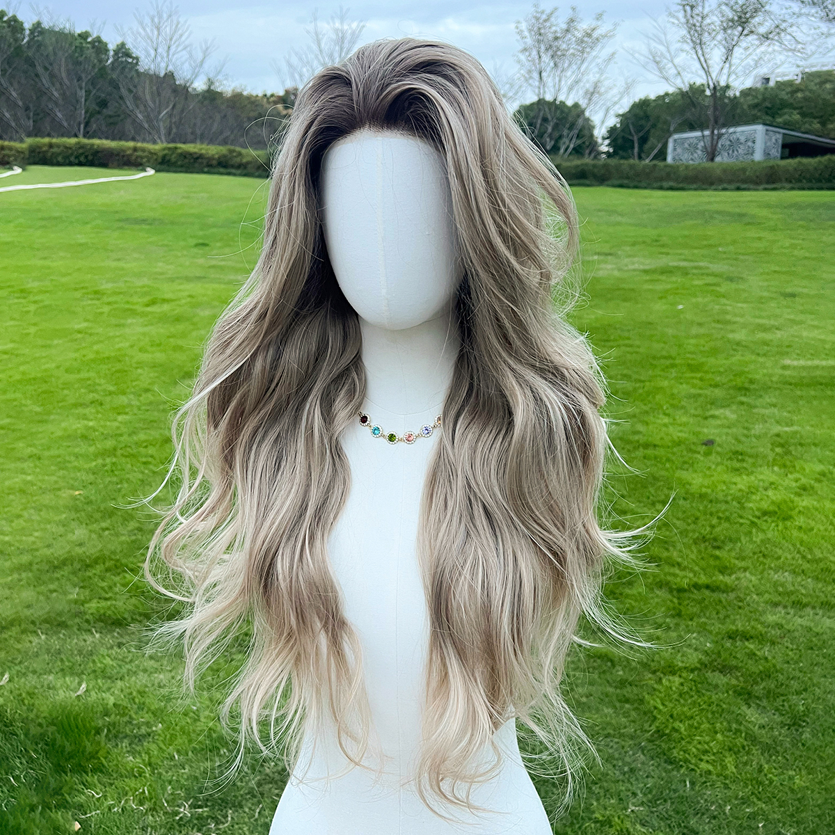 SMILCO/26Inch Ombre Brown Ash Blonde Luxe 13*6 Lace Front Long Curly Synthetic Wig/SM9703