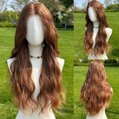 SMILCO/26Inch Golden Brown Low Density/PreCut 13*6 Lace Front Free Part Futura Layer Cutted Long Curly With Bangs/Glueless/Natural Hairline/ Synthetic LaceFront Wig/SM9911-2