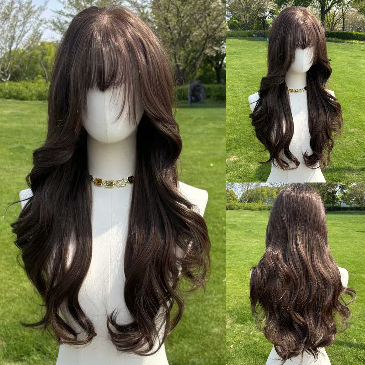 SMILCO/28Inch Deep Brown 13*6 Free Part Lace Front Long Curly Low Density Futura Fiber Pre Cut With Bangs Synthetic Wig/SM9003