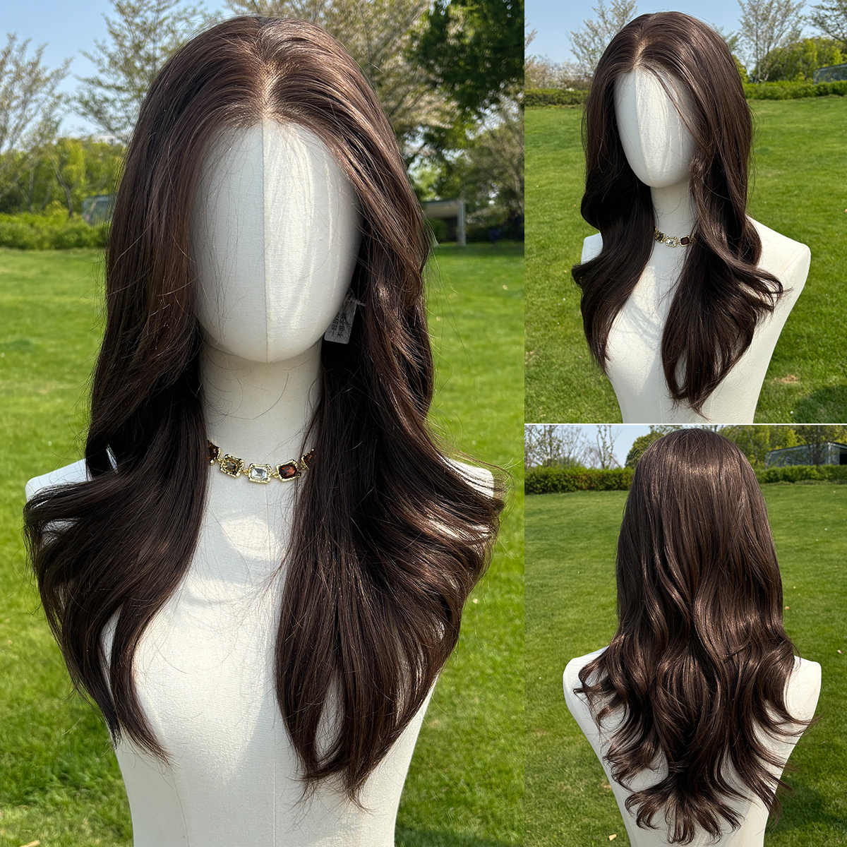 SMILCO/24Inch Deep Brown Luxe 13*6 Lace Front Pre Cut Low Density Long Curly Synthetic Wig/SM9906