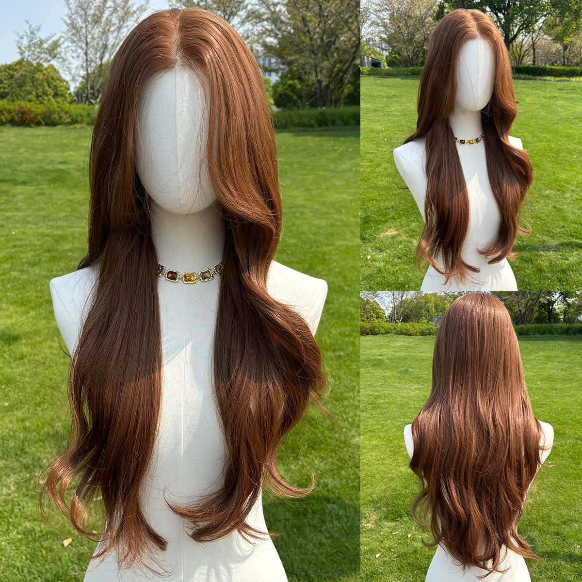 SMILCO/30Inch Light Brown Luxe 13*6 Lace Front Pre Cut Low Density Long Curly Synthetic Wig/SM9909