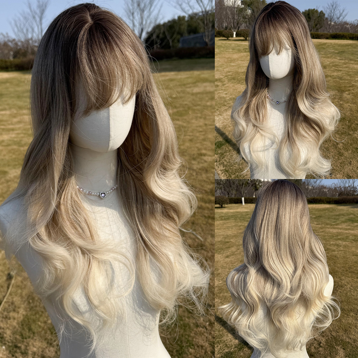 SMILCO/24Inch Ombre Brown Ash Blonde Long Curly Synthetic Wig/SM049