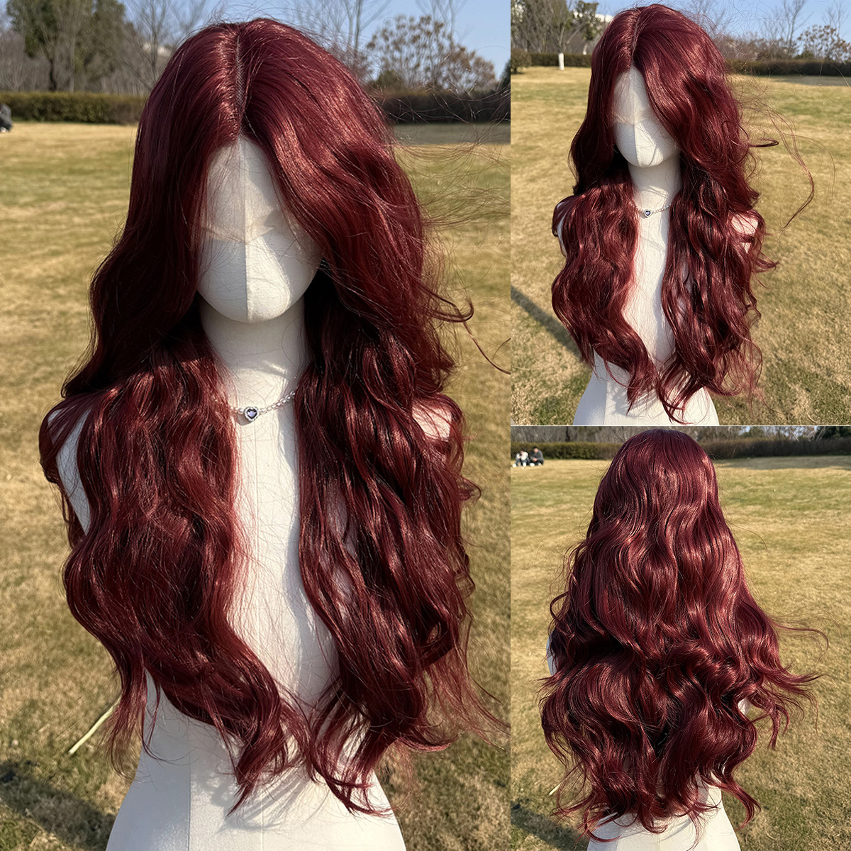 SMILCO/28Inch Cherry T-Part Lace Front Long Curly Synthetic Wig/SM9136