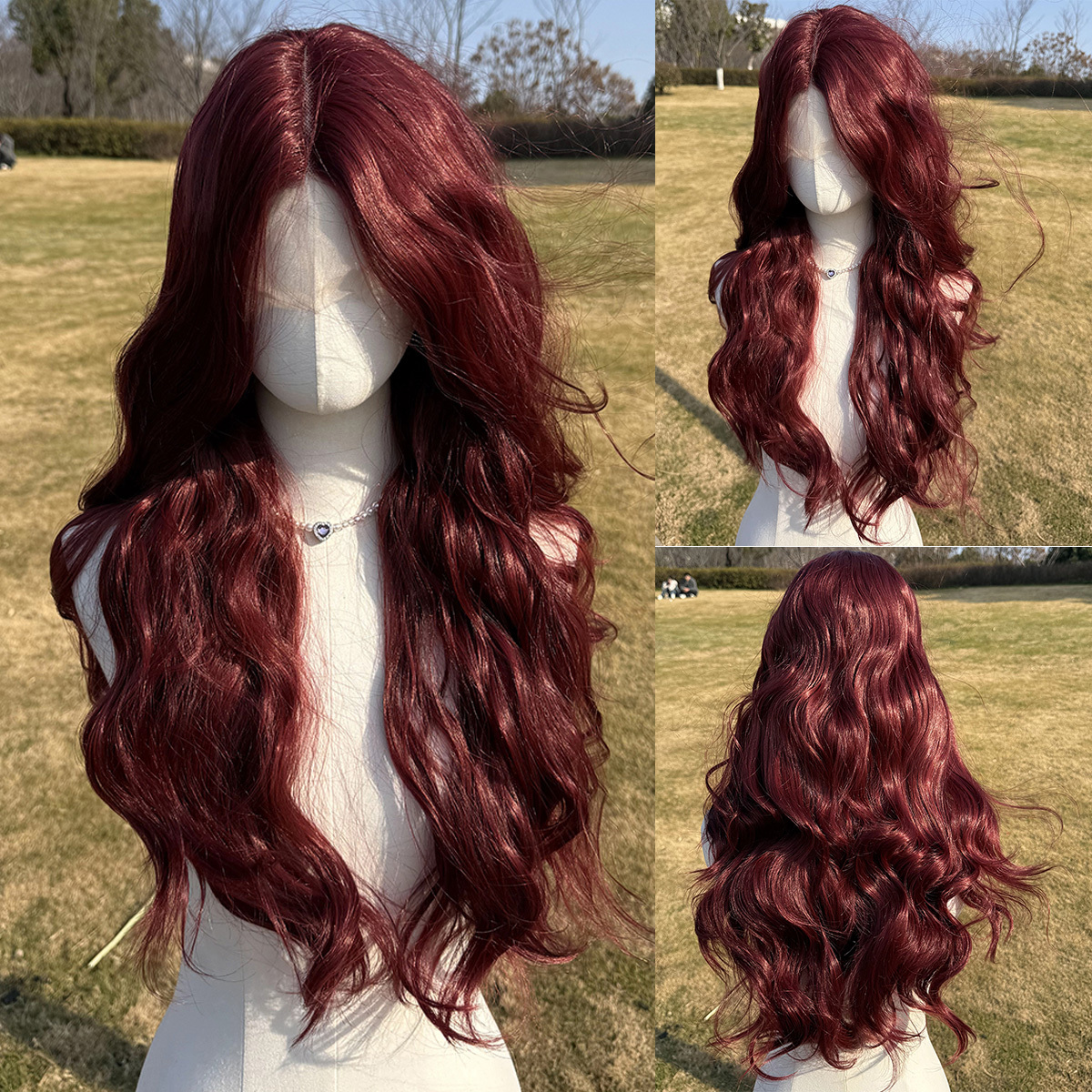 SMILCO/28Inch Cherry T-Part Lace Front Long Curly Synthetic Wig/SM9136