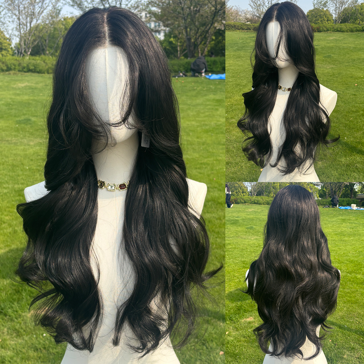 SMILCO/26Inch Black lUX13*6 Lace Front Low Density Pre-Cut Long Curly 