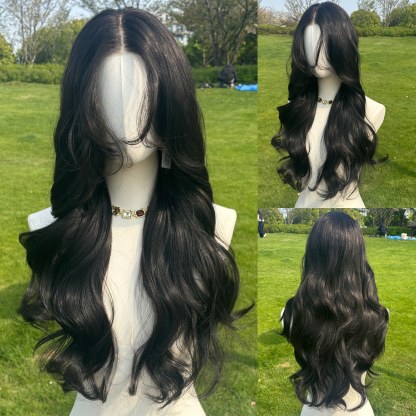 SMILCO/26Inch Black Luxe 13*6 Lace Front Low Density Pre-Cut Long Curly Synthetic Futura Wig/sm9402B