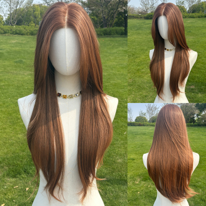 SMILCO/26Inch Light Brown Luxe 13*6 Lace Front Pre-Cut Low Density Long Straight Synthetic Wig/SM9709-2 