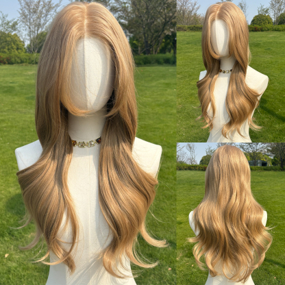 SMILCO/26Inch Luxury Blonde Low Density/Pre-Cut/13*6 Lace Front Free Part Futura Layer Cutted Long Curly With Bangs/Glueless/Natural Hairline/ Synthetic Lace Front Wig/SM9912