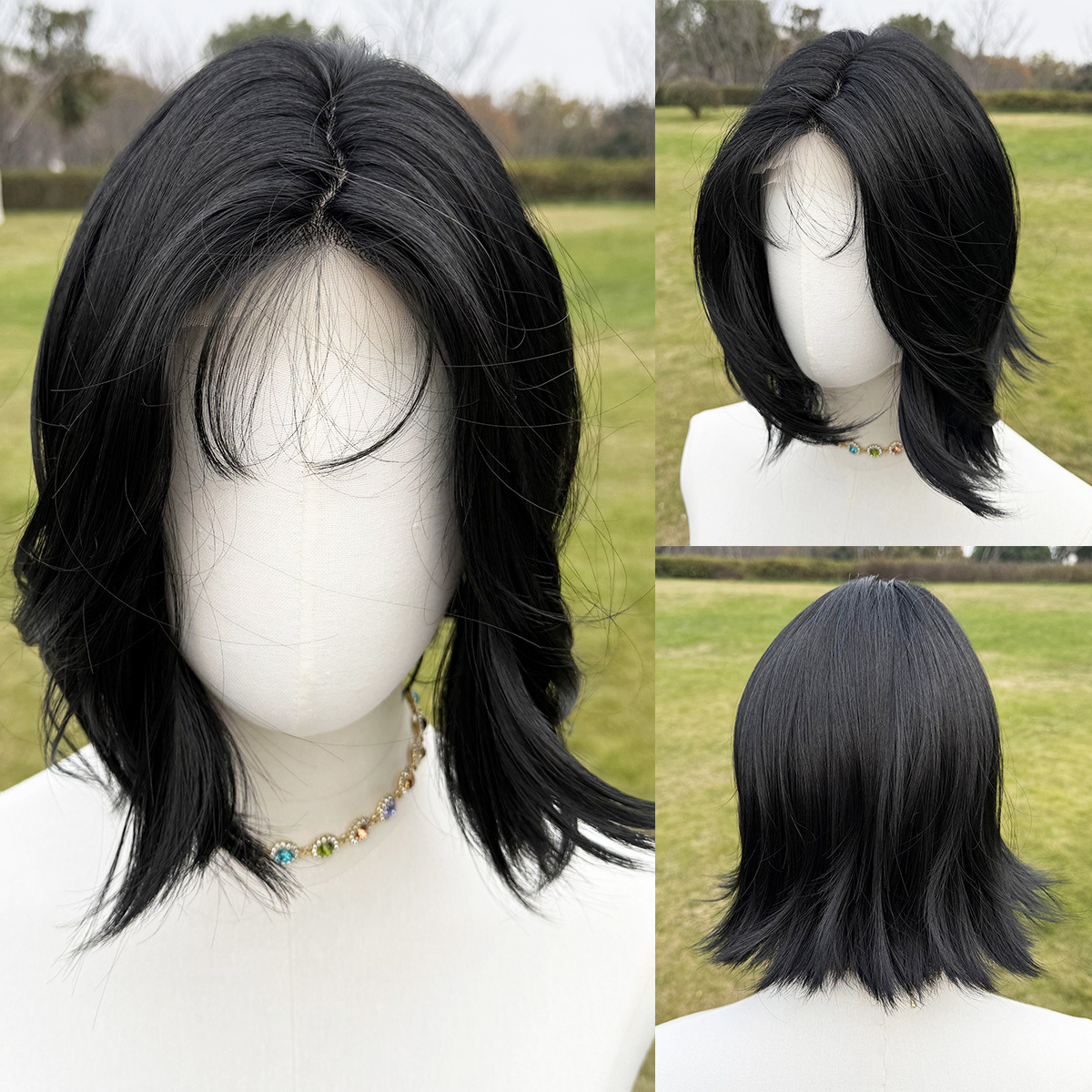 SMILCO/8Inch Hybird Lace Front Short Straight Synthetic Wig/SM1684